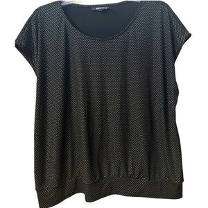 DKNY Women’s Black Top Relaxed Fit Dolman Short Sleeve Silver Rhinestones XL